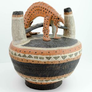 Cesare Siviglia, Terracotta tonda con giaguaro, 1982